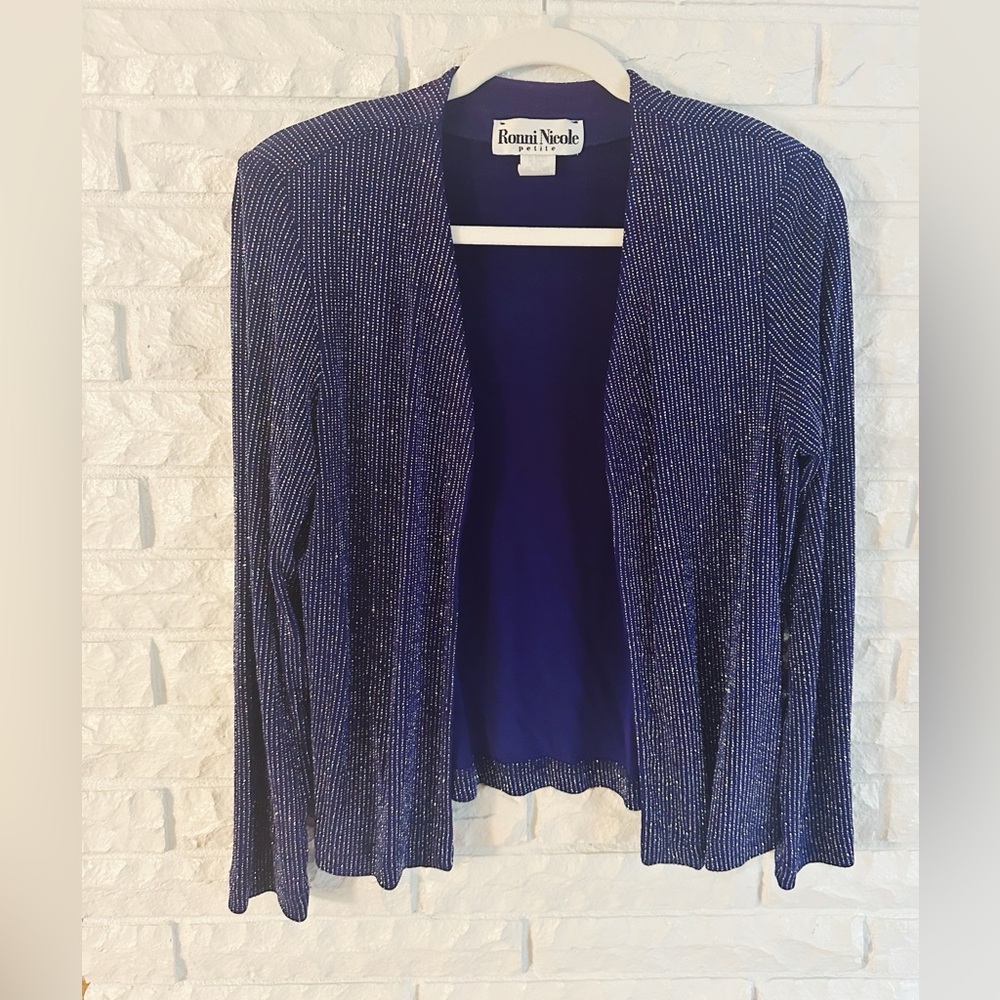 Vintage Ronni Nicole Women's Glitter Striped Purple Cardigan